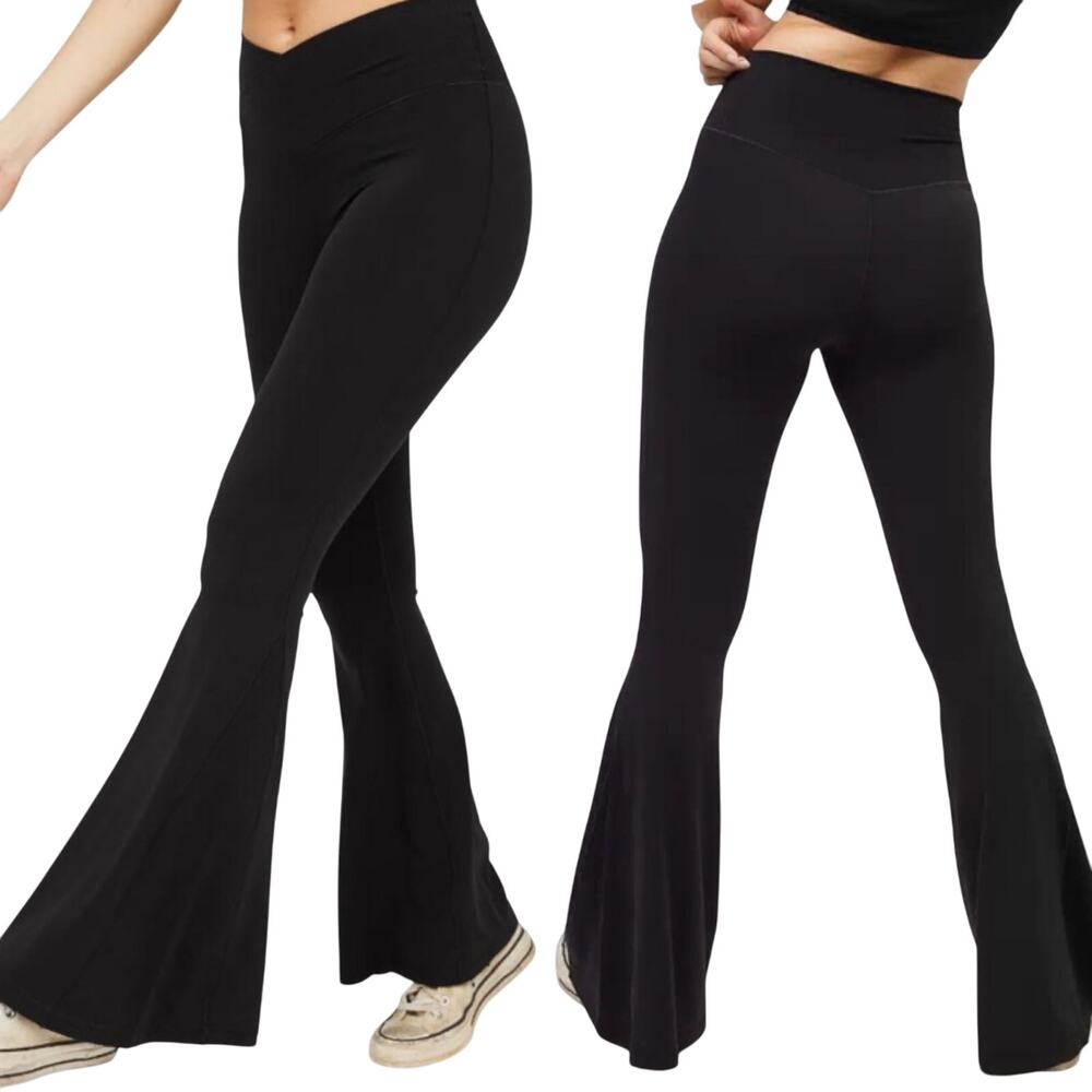 Aerie Offline Flared Leggings Crossover High Waist Black Womens Small